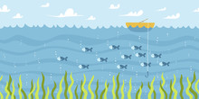 River Fishing Vector Seamless Background