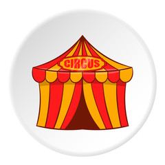 Wall Mural - Striped circus tent icon in cartoon style isolated on white circle background. Entertainment symbol vector illustration