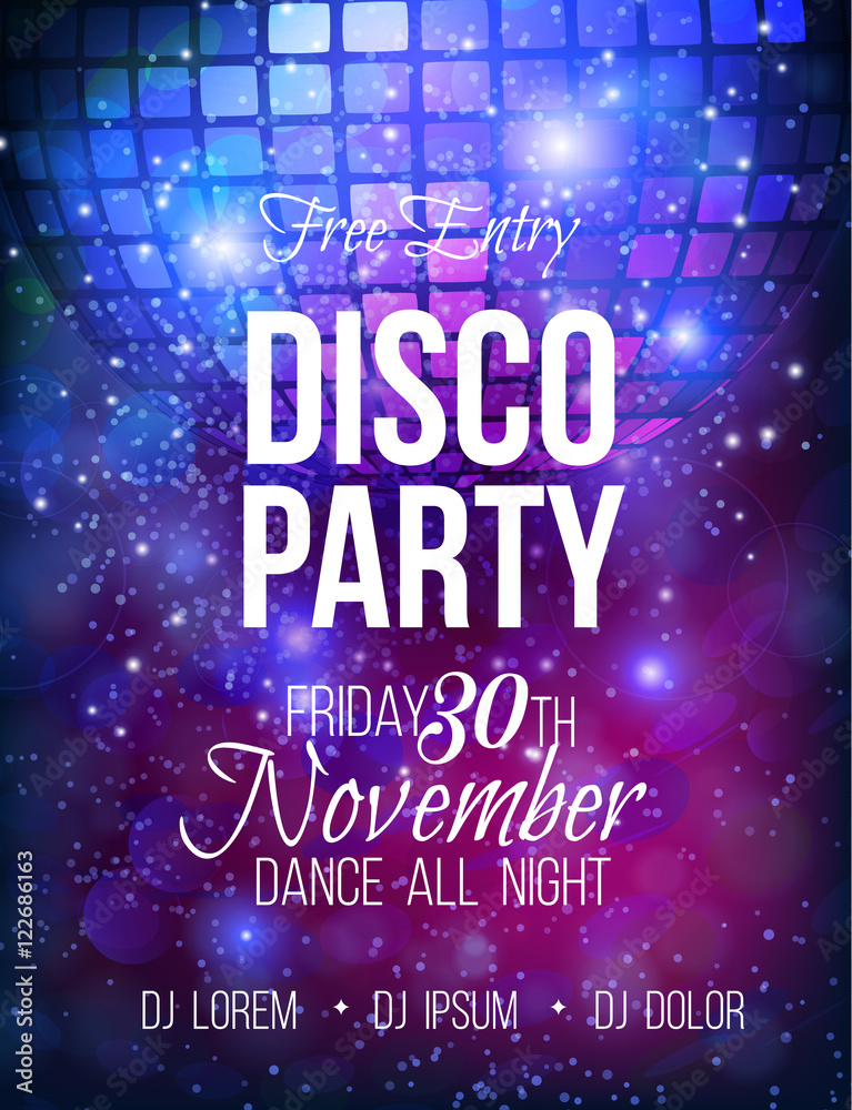 Disco party vector poster template - obrazy, fototapety, plakaty 