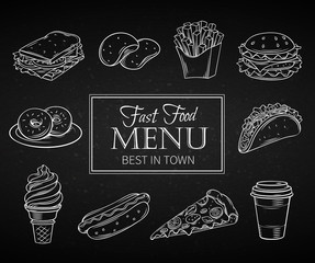 Wall Mural - Vector hand drawn icons fast food.