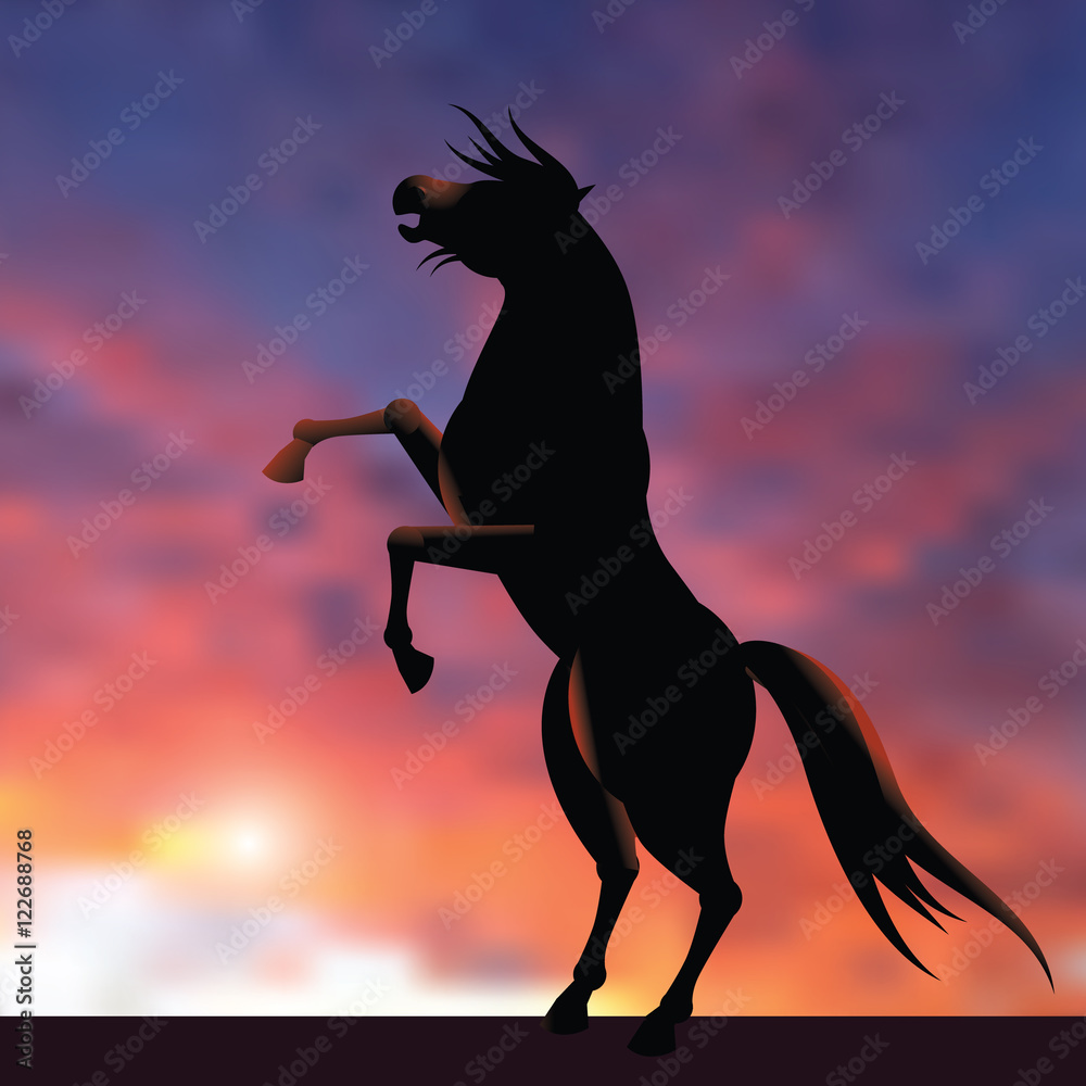 Horse silhouette rearing at sunrise or sunset. With copy space. EPS 10  vector. Stock Vector | Adobe Stock, image size:1000x1000