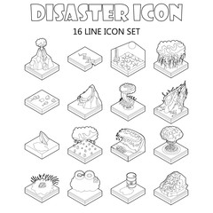 Wall Mural - Disaster icons set in outline style. Catastrophe and crisis set collection vector illustration