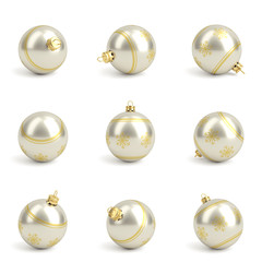 Wall Mural - Collection of gold silver christmas balls. White isolated. 3D render