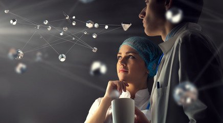 Wall Mural - two doctors and new technologies . mixed media