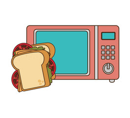 microwave oven with sandwich fast food. vector illustration