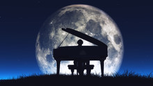 Silhouette Of A  Man Playing The Piano