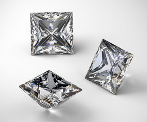 Poster - Princess cut diamonds isolated on white background, 3d illustration.