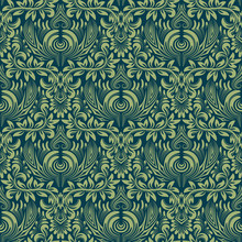 Damask Seamless Pattern Repeating Background. Blue Green Floral Ornament In Baroque Style. Antique Repeatable Wallpaper