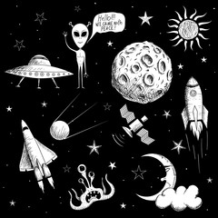 Wall Mural - collection of space objects.