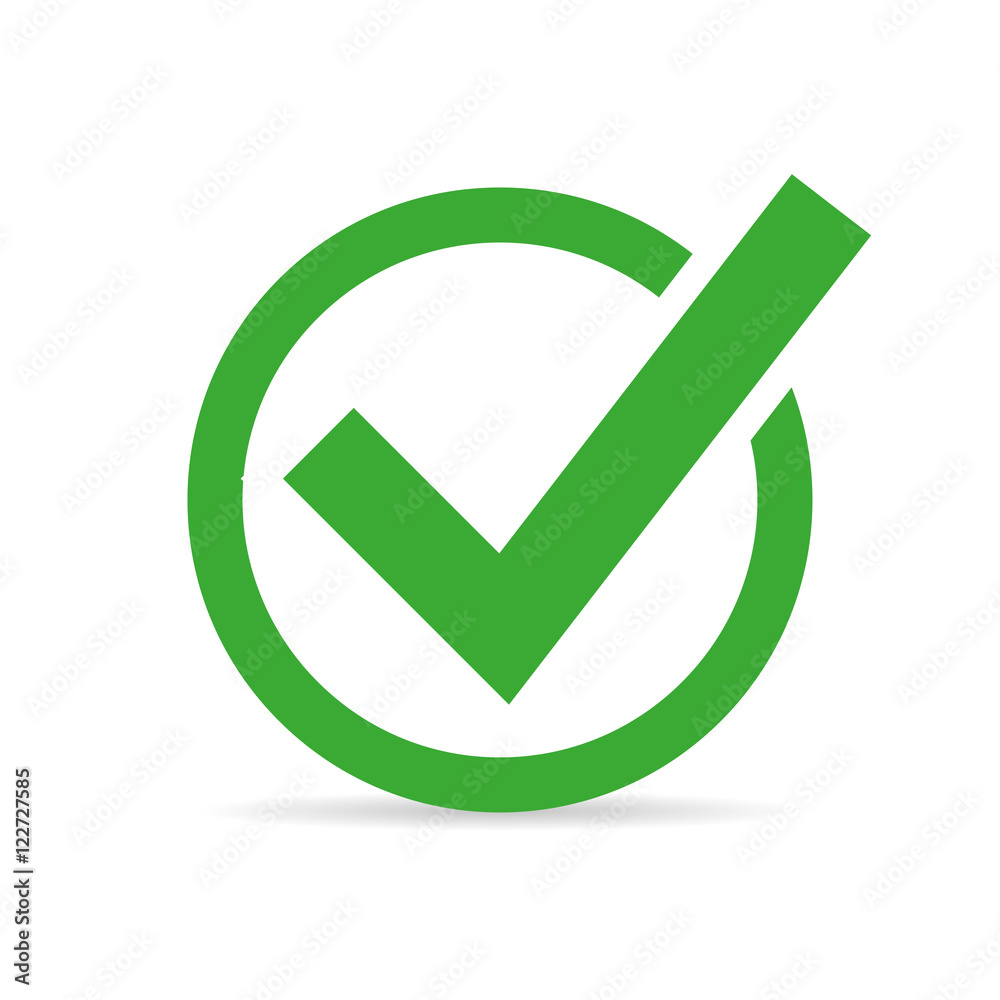 Green check mark with shadow isolated on white background Stock Vector ...