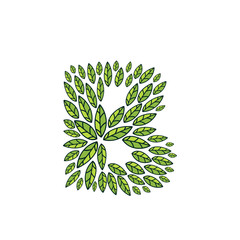 B letter logo formed by vintage pattern, line green leaves.