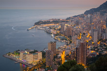 View Of Monaco From Above At Dusk, Monaco, Mediterranean