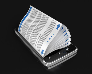 Poster - Touchscreen smartphone and business books. Image with clipping path.