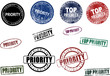 A set of different Priority & Top Priority Rubber Stamps and Seals
