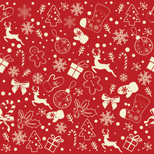 Christmas Seamless Pattern On The Red Background
