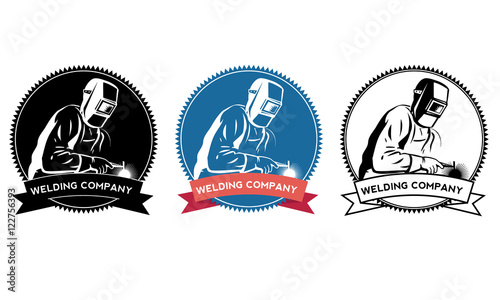 Silhouette of a working welding with a torch. Welding logo Vector Stock ...