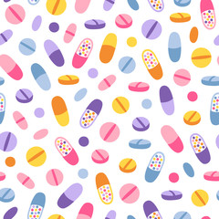 Colorful medical pills seamless pattern