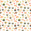 Sushi and rolls seamless pattern on white background
