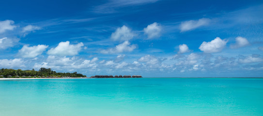  Perfect tropical island paradise beach Maldives, panorama format
