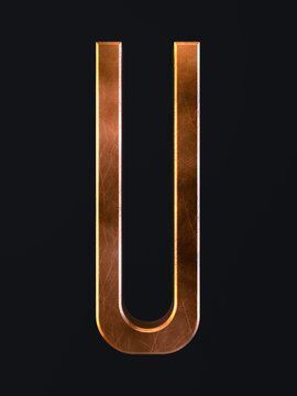 Golden scratch alphabet letter symbol U