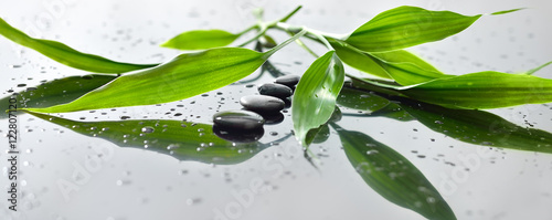 Naklejka - mata magnetyczna na lodówkę Spa still life with zen stone and bamboo for banner