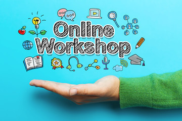 Online Workshop concept with hand