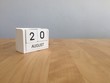 © kanmanatth - August 20th.August 20 white wooden calendar on wood background.S