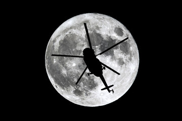 Wall Mural - full moon helicopter silhouette