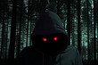 © beebright - Dark man with hoddie in black forest red eyes