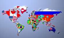 The World Map With All States And Their Flags 3d Illustration