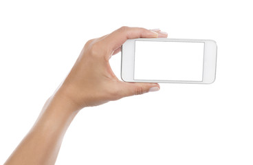 Wall Mural - using smart phone isolated