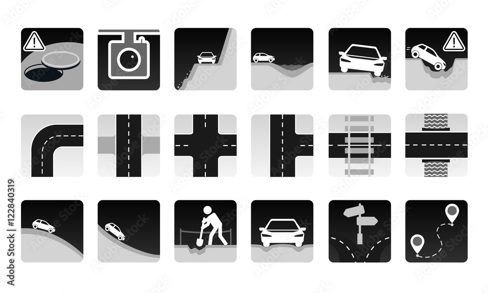Vector set of road icon. Different dangers and troubles on the way and ...