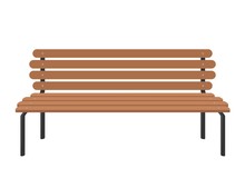 Wooden Bench Isolated On White Background. Park Brown Vector Bench In Flat Style