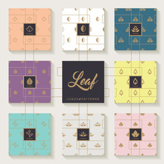 Sticker - modern minimal leaf logos and seamless patterns collection