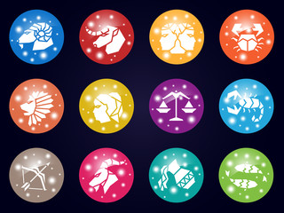 Wall Mural - zodiac horoscope and light star sign icon on circle vector illustration set design