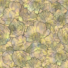  seamless pattern with flowers in beige tone,floral illustration