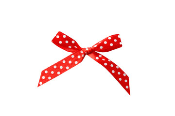 Wall Mural - Beautiful red bow with polka dot pattern on white background