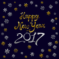 Happy new year card. Gold template over black background with golden sparks. Happy new year 2017. Template for your design. Vector illustration.