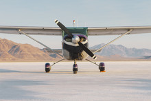 Small Airplane Parked On Salt Flats At Bonneville, Utah, USA