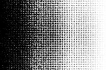 Vector halftone transition pattern made of dots with random size circles.