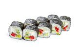 Fototapeta Maki - Sushi roll with fresh ingredients isolated on white background