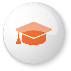 Wall Mural - Glossy white web button with orange Graduation Cap icon on white