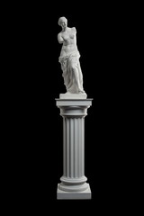 a statue of Venus, plaster column on a black background