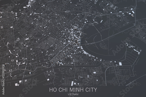 Fotografía Cartina di Ho Chi Minh City, vista satellitare, città, Vietnam