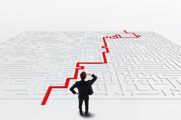 Wall Mural - maze and solution. 3d rendering