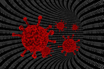 Wall Mural - Computer Virus - Binary Code Wire with Red Viruses 3D Illustration