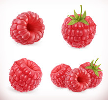 Raspberry. Sweet Fruit. 3d Vector Icons Set. Realistic Illustration