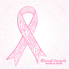 Breast Cancer Awareness Month Decorative Pink Ribbon. Stock Line