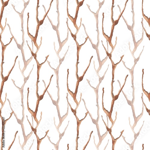 Fototapeta na wymiar Background with dry branches. Seamless pattern 2. Watercolor painting