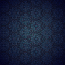 Dark Modern Geometric Background. Blue Patterned Net Lace On Black Background